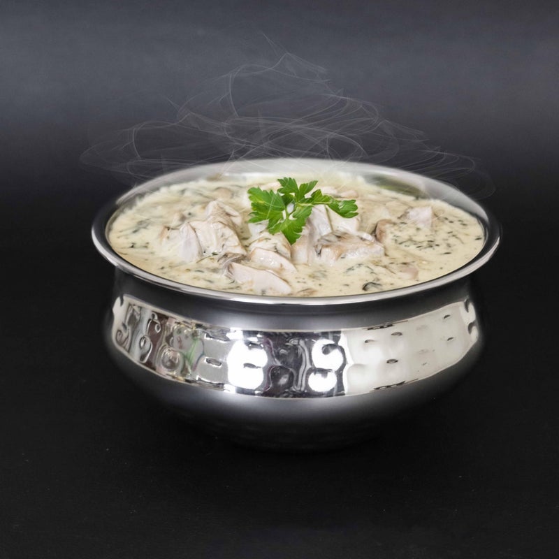 Spillbox Stainless Steel Kitchen Utensils Cooking Serving Tope Set|Handi Set|Urli |Serveware|Tope|Patila|Tope Set|Cookware Bowl- Hammered Briyani Handi (Extra Large) - Image 1