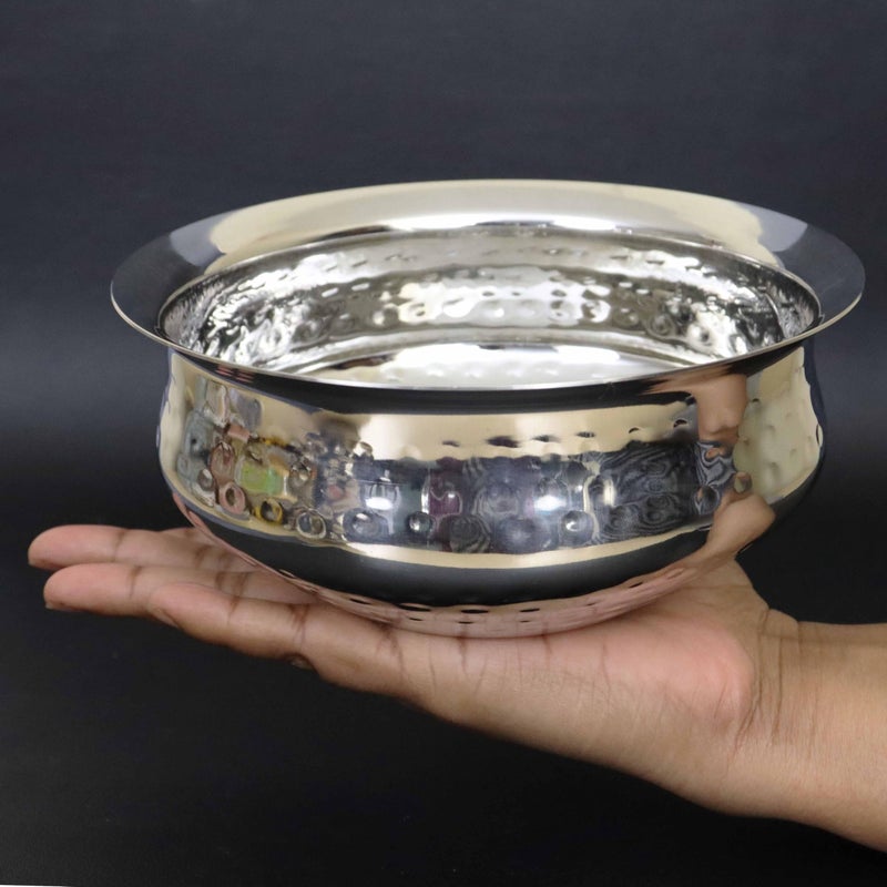 Spillbox Stainless Steel Kitchen Utensils Cooking Serving Tope Set|Handi Set|Urli |Serveware|Tope|Patila|Tope Set|Cookware Bowl- Hammered Briyani Handi (Extra Large) - Image 2