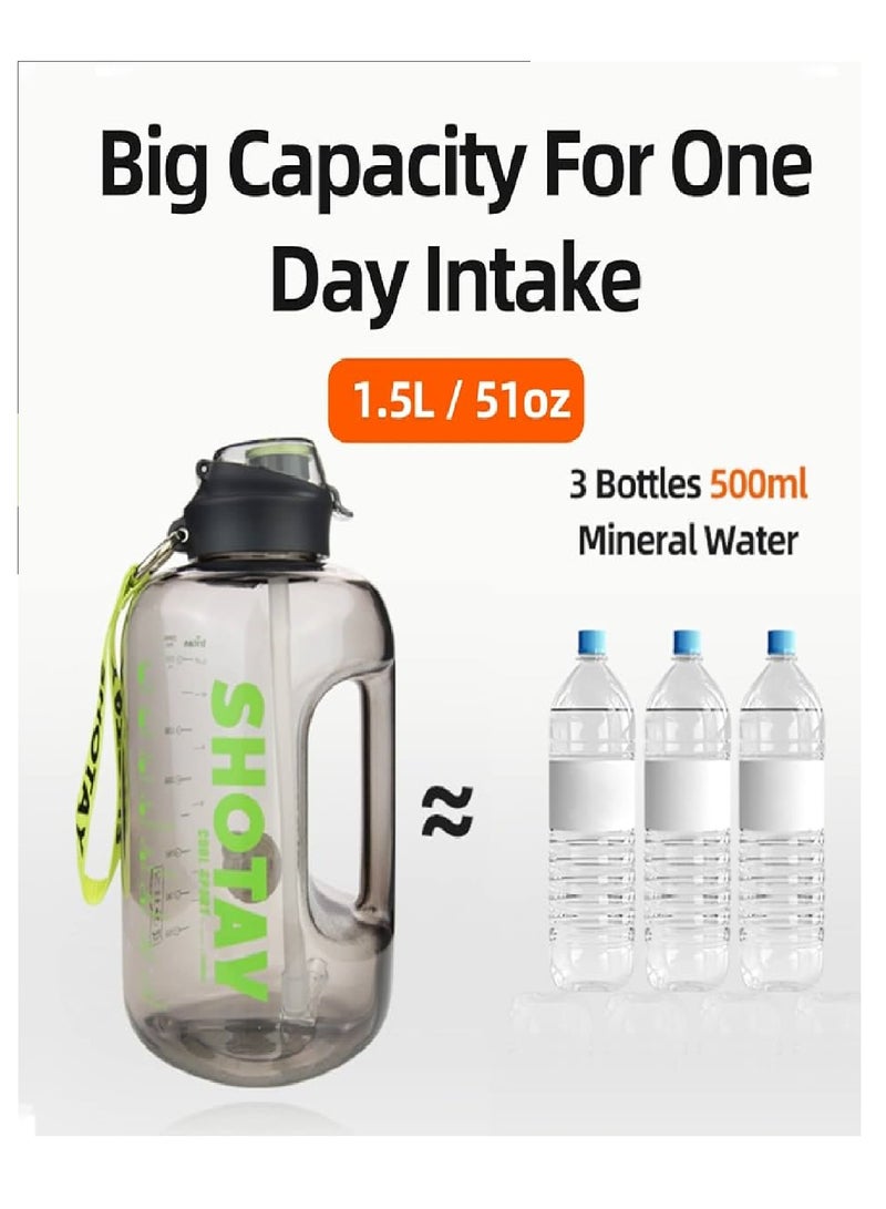 SHOTAY 1500ml Healthy Leak-Proof Sports Water Bottle with Removable Straw, Time Markers and Motivational Quotes - Multi-Purpose (Clear Color) - Image 4