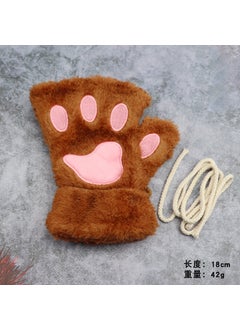 New Cat claw gloves winter cute cartoon cat girl open finger gloves fleece-lined thick bear paw gloves Deep Card