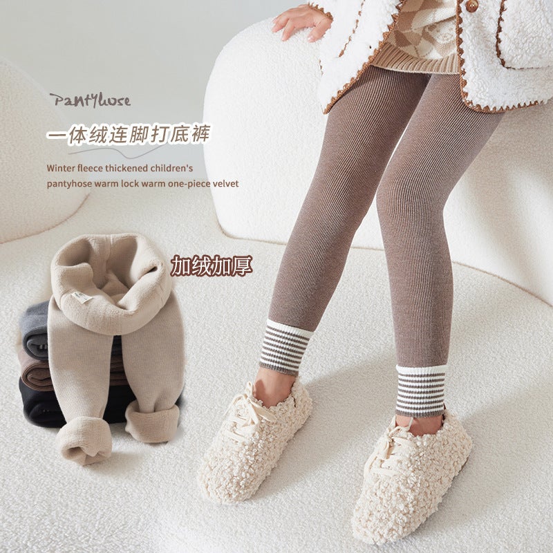 Girls' Leggings For Thickened Outer Wear Children'S Leggings Fashionable Children'S Fleece-Lined Striped Warm Cotton Baby Leggings - Image 2