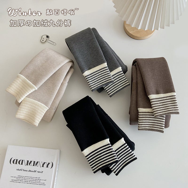 Girls' Leggings For Thickened Outer Wear Children'S Leggings Fashionable Children'S Fleece-Lined Striped Warm Cotton Baby Leggings - Image 4