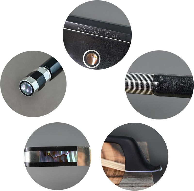 VINGOBOW Carbon Fiber Cello Bow Half 1/2 Size 100C 2/4 Advanced Level Parisian Eyes Ebony Frog Unbleached Mongolian Horse Hair Pernambuco Performance Powerful and Wild Tone 63cm - Image 3