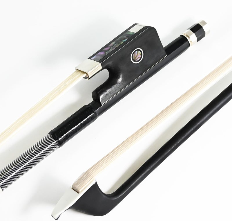 VINGOBOW Carbon Fiber Cello Bow Half 1/2 Size 100C 2/4 Advanced Level Parisian Eyes Ebony Frog Unbleached Mongolian Horse Hair Pernambuco Performance Powerful and Wild Tone 63cm - Image 5