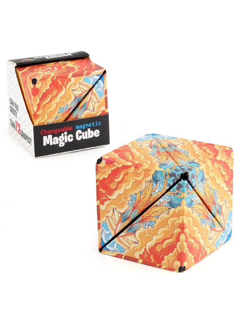Geometric Three-Dimensional Magnetic Wooden Magic Cube Toy 3d Magnetic Building Blocks Decompression Infinite Flip (Lucky Cloud Cube) - Image 1