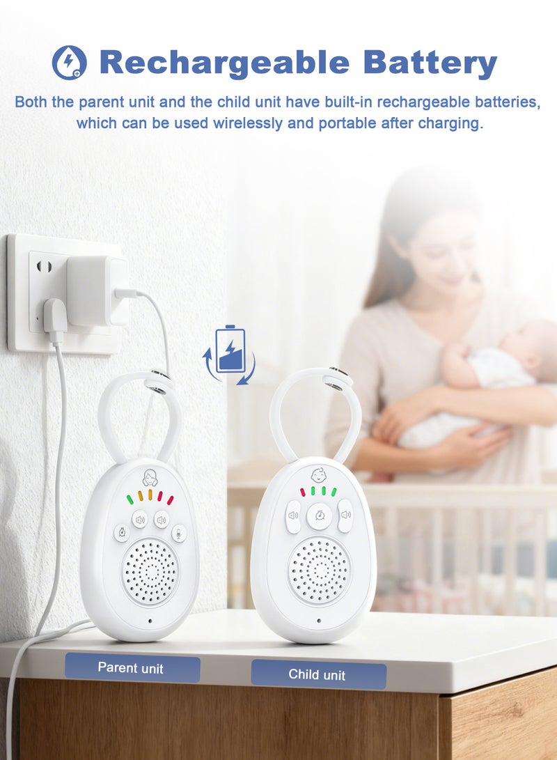 Xkimos Baby Audio Monitor, Digital Audio Baby Monitor, Wireless Rechargeable Baby Care Monitor, Two-Way Audio and Lullaby, Long Range DECT Digital Technology 12 Hours Battery Life, White - Image 4