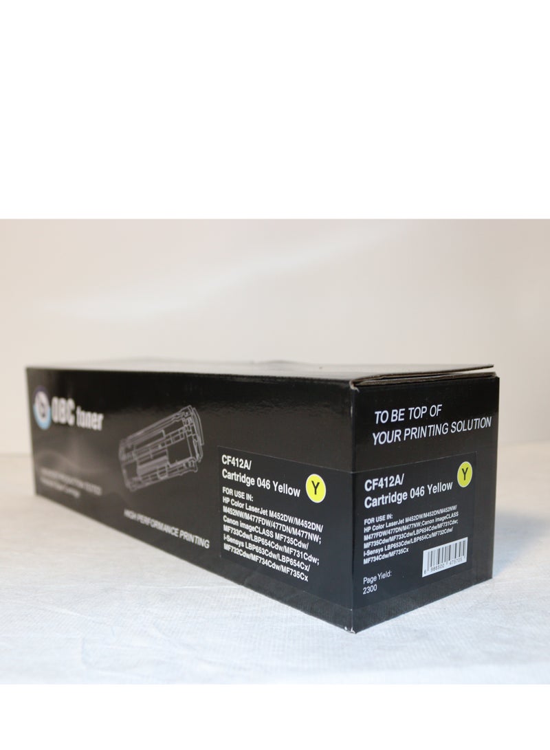 OBC This HP 410A and Canon 046 Yellow compatible OBC toner cartridge delivers professional, high-quality printing with a print yield of up to 2,300 pages. Ideal for offices requiring vivid colors and outstanding print accuracy. - Image 1