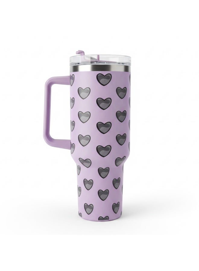 كوب حراري سعة 1200 مل بمقبض - كوب من الفولاذ المقاوم للصدأ معزول بجدار مزدوج بتقنية التفريغ الهوائي وغطاء، بتصميم مطبوع عليه شخصية ستيتش الكرتونية، كوب هدية لطيف وعملي للأطفال والفتيات والمراهقين والاستخدام اليومي - Image 2