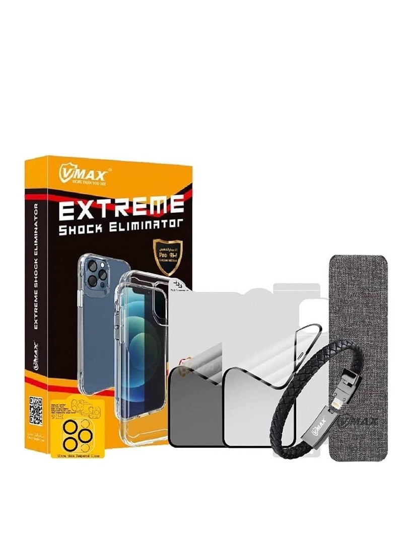 VMAX Extreme Shock Eliminator iPhone 15 Plus with Transparent clamp and back cover, Magnetic Phone back grip, Lens Protection for the camera, Leather Bracelet for mobile charging - Image 1