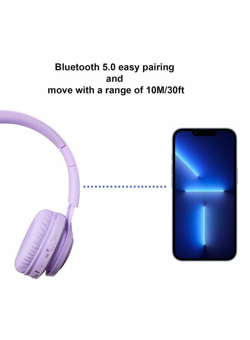 Excefore Wireless Headphones for Kids, 85dB Volume Limited, Wired and Wireless Dual Mode Bluetooth Headphones, Foldable On Ear Heaphones for Kids, Boys, Girls (Purple)  - Image 3