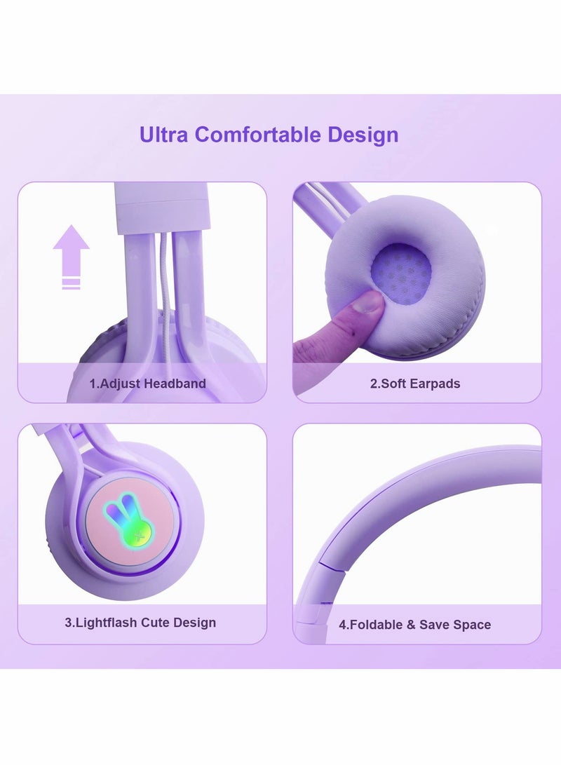 Excefore Wireless Headphones for Kids, 85dB Volume Limited, Wired and Wireless Dual Mode Bluetooth Headphones, Foldable On Ear Heaphones for Kids, Boys, Girls (Purple)  - Image 4