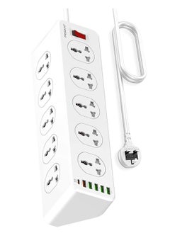JBQ 10 Way Power Extension Cord Surge Protector Strip Heavy Duty Universal Electrical Socket 5x USB-A 1x USB-C PD 30W Total 2M Cable  - Image 1
