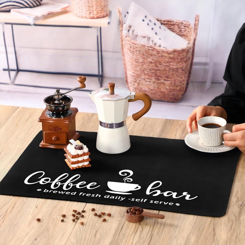 Absorbent Coffee Mat - Fashion Dish Drying Mat for Kitchen Counter - 11.8" x 20" - Black - Image 3
