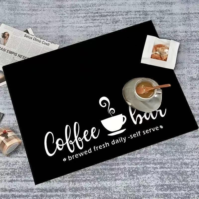Absorbent Coffee Mat - Fashion Dish Drying Mat for Kitchen Counter - 11.8" x 20" - Black - Image 1