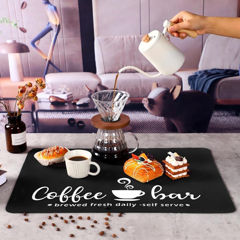 Absorbent Coffee Mat - Fashion Dish Drying Mat for Kitchen Counter - 11.8" x 20" - Black - Image 2