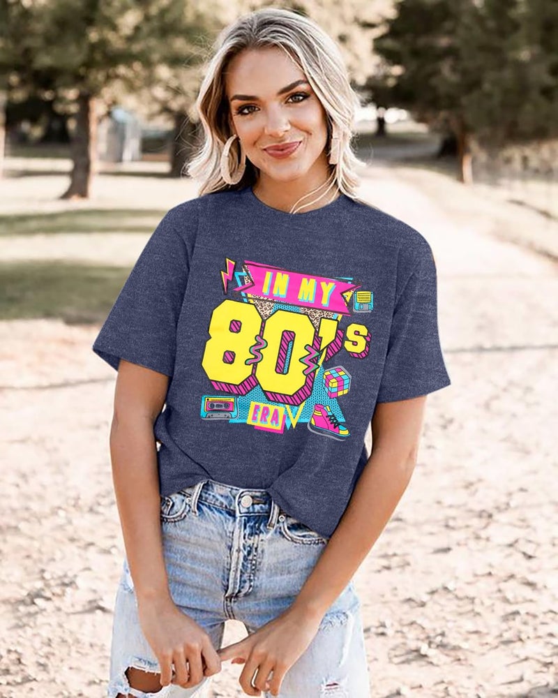 MYHALF Women 80'S Shirts Vintage Graphic Tee Neon Shirts in My 80s Era Shirt Casual 80s 90s Party Clothes - Image 3