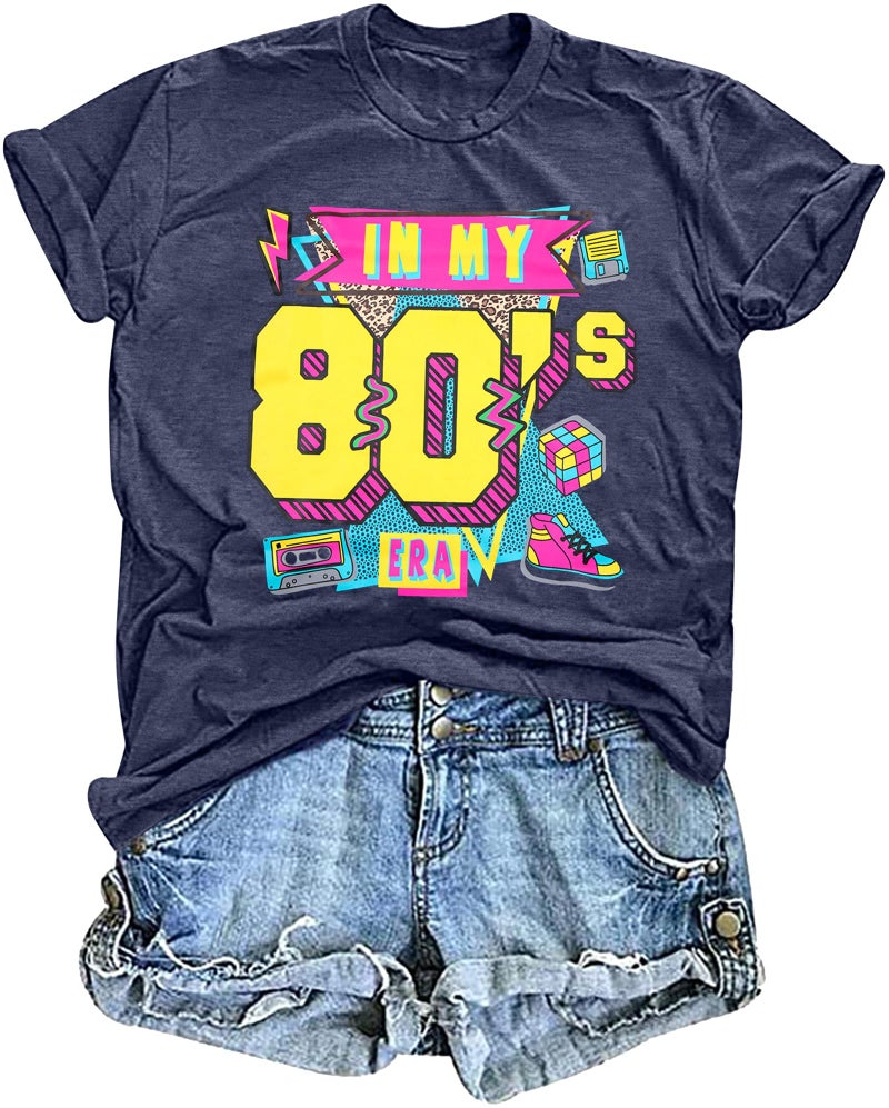 MYHALF Women 80'S Shirts Vintage Graphic Tee Neon Shirts in My 80s Era Shirt Casual 80s 90s Party Clothes - Image 1