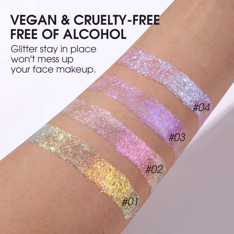 BestLand Holographic Body Glitter Gel - Cosmetic-Grade, Color Changing Halloween Glitter Makeup for Face, Body, and Hair, Safe and Easy to Use, Perfect for Festivals Parties (01 Golden Mirage) - Image 3
