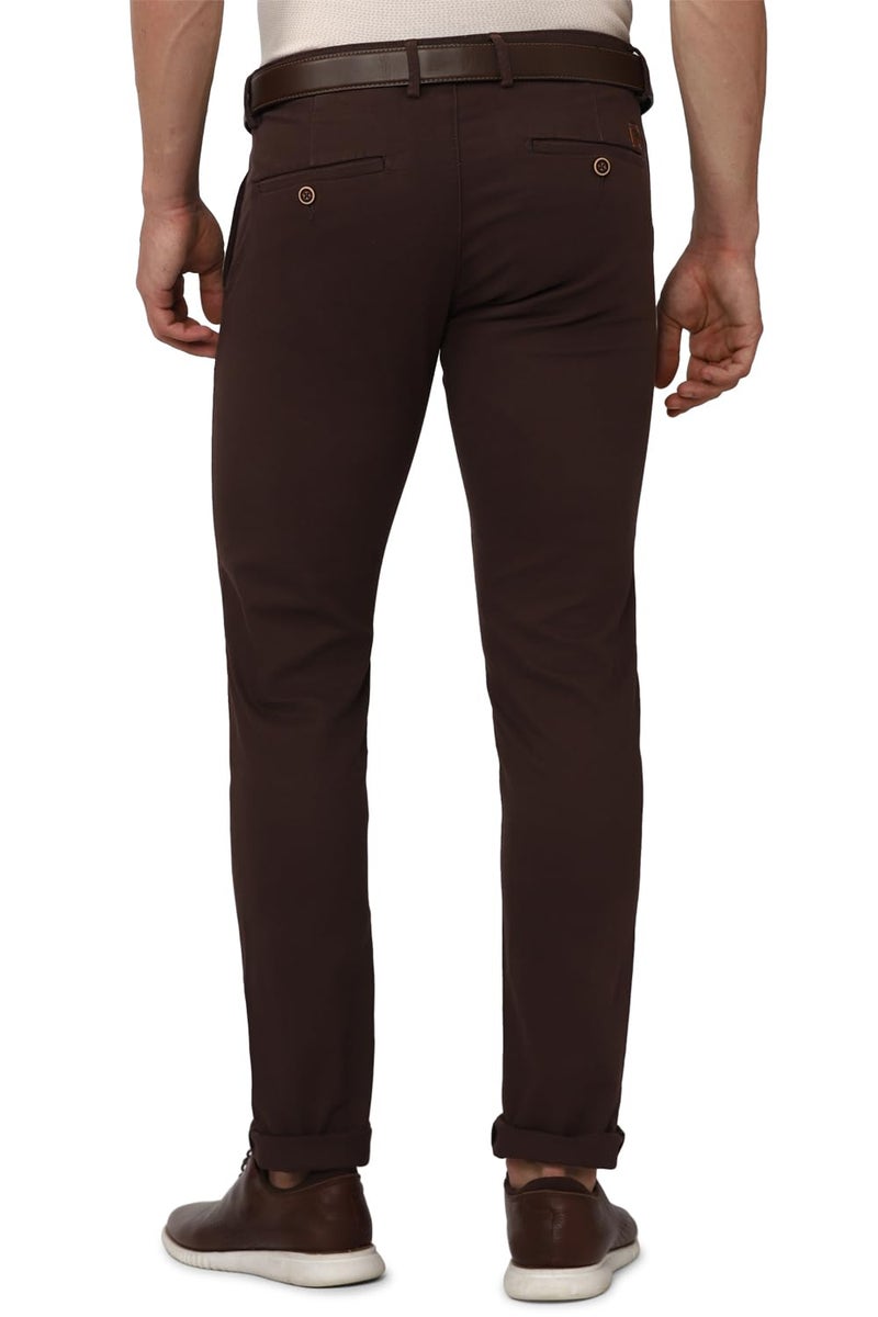 Peter England Men's Skinny Fit Mid Rise Stretchable Everyday Casual Trouser | Scoop Pocket Premium Twill Chinos | Flat Front Chocolate, 30 - Image 3