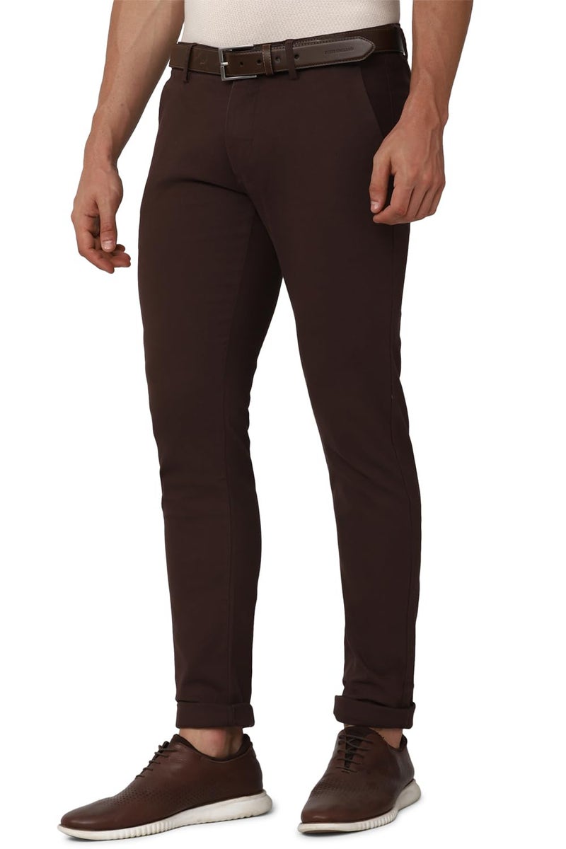 Peter England Men's Skinny Fit Mid Rise Stretchable Everyday Casual Trouser | Scoop Pocket Premium Twill Chinos | Flat Front Chocolate, 30 - Image 2