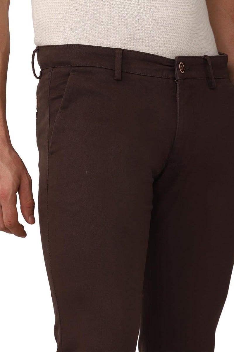 Peter England Men's Skinny Fit Mid Rise Stretchable Everyday Casual Trouser | Scoop Pocket Premium Twill Chinos | Flat Front Chocolate, 30 - Image 4