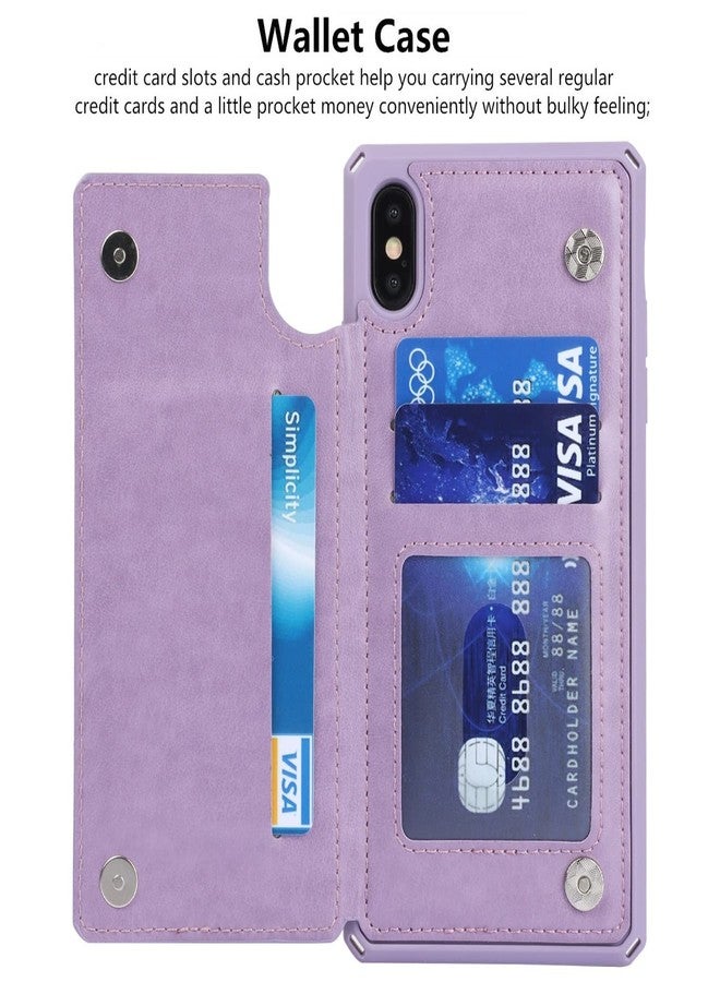 iCoverCase Compatible with iPhone X/XS Wallet Phone Case with Card Holder for Women, RFID Blocking Embossed PU Leather Wrist Strap Case 10/10S 5.8" (Heart Purple) - Image 5