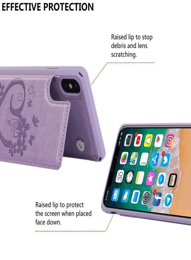 iCoverCase Compatible with iPhone X/XS Wallet Phone Case with Card Holder for Women, RFID Blocking Embossed PU Leather Wrist Strap Case 10/10S 5.8" (Heart Purple) - Image 4