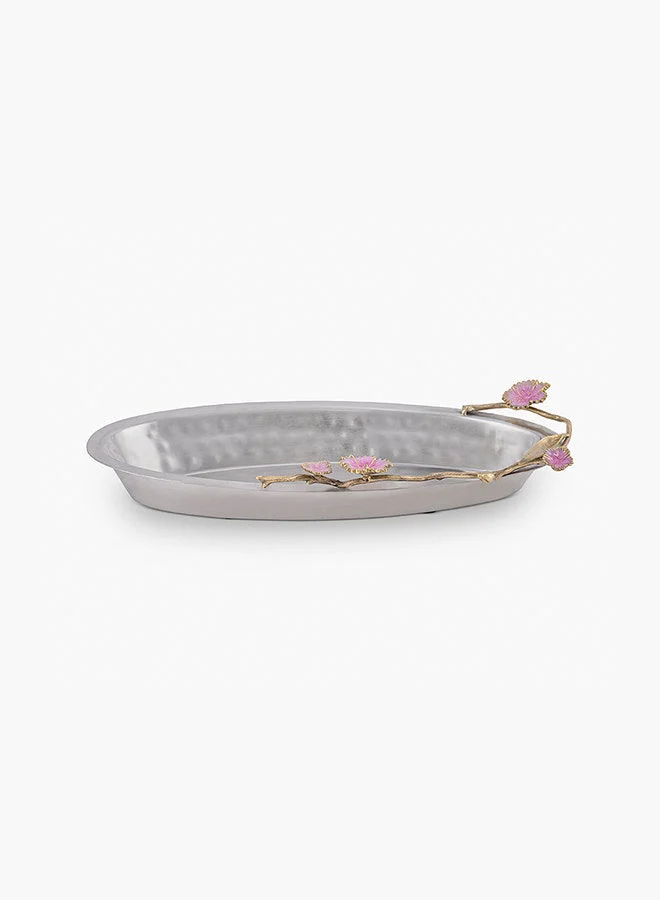 2XL Home Platter W/Dianthus Handle Gd/Pk 40X20X7