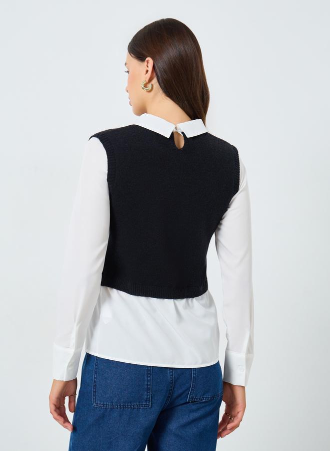 Styli Sleeveless Black Knit Vest with Shirt - Image 5