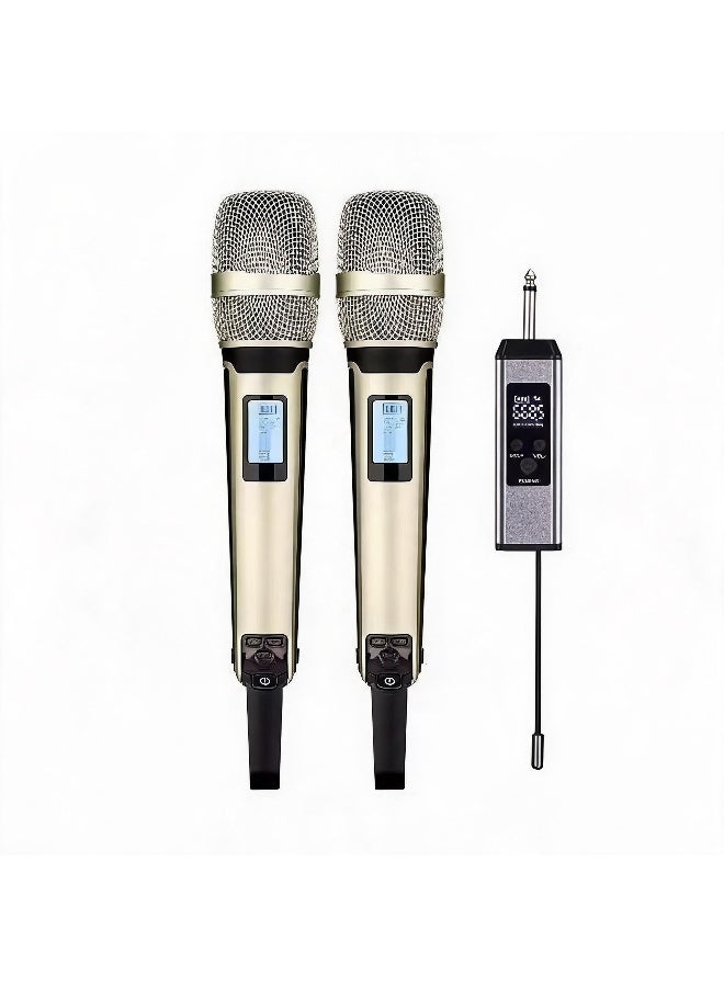 نظام الميكروفون اللاسلكي الاحترافي ZFSZ SKM9000 ثنائي التردد UHF مع ترددات قابلة للتعديل، ومستقبل قابل لإعادة الشحن، وميكروفون بشبكة معدنية، مخصص للكاريوكي والمناسبات والكنائس (البطارية غير مرفقة) - Image 1