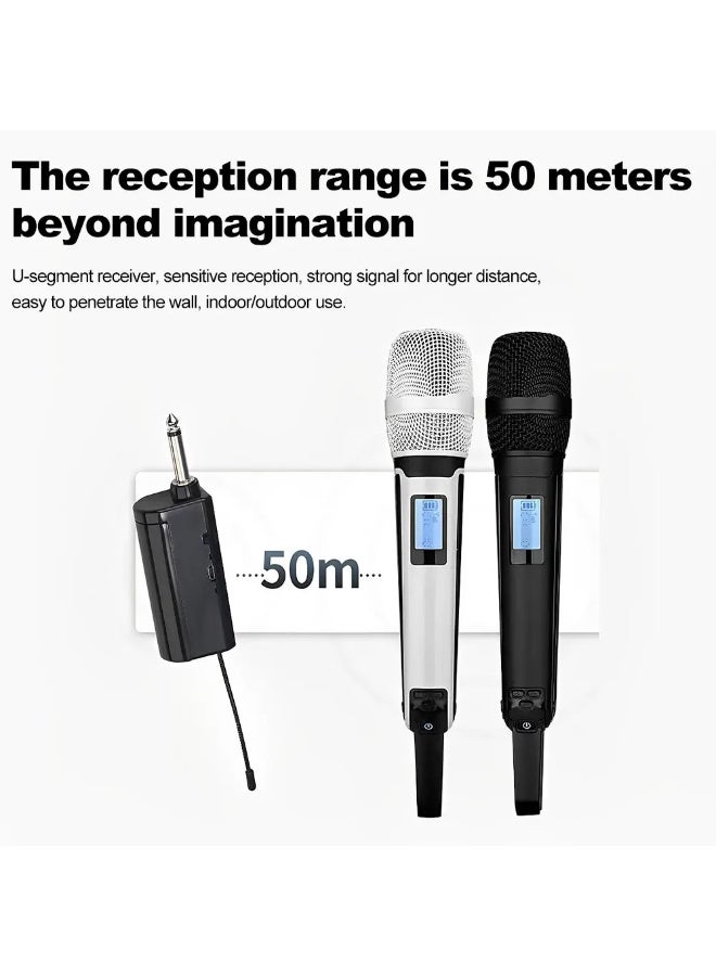 نظام الميكروفون اللاسلكي الاحترافي ZFSZ SKM9000 ثنائي التردد UHF مع ترددات قابلة للتعديل، ومستقبل قابل لإعادة الشحن، وميكروفون بشبكة معدنية، مخصص للكاريوكي والمناسبات والكنائس (البطارية غير مرفقة) - Image 5