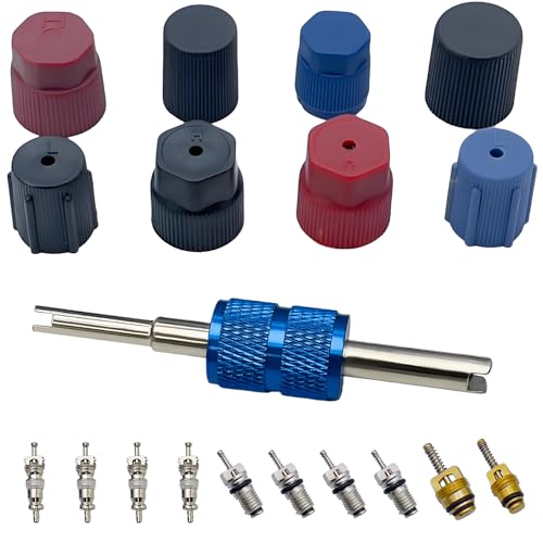 Aracey Air Conditioning Valve Core Kit | Car & Home AC R12 R134a Teflon Seal Refrigeration Schrader Valve Core with Valve Stem Core Rmover Tool Air Conditioning AC System Charging Port Seal Caps Kit - Image 1