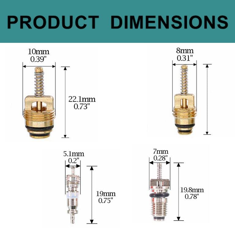Aracey Air Conditioning Valve Core Kit | Car & Home AC R12 R134a Teflon Seal Refrigeration Schrader Valve Core with Valve Stem Core Rmover Tool Air Conditioning AC System Charging Port Seal Caps Kit - Image 2