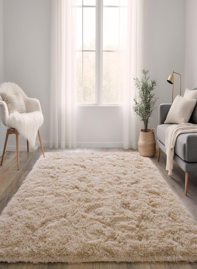 OHDS Beige Fluffy Rug for Bedroom 4x5.9 ft - Ultra Soft & Non Slip Shaggy Area Rug, Comfy Durable Carpet for Living Room Kids Room Teens Dorm Home Decor, 1.7'' Thick Indoor Plush Carpets - Image 3