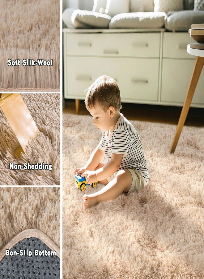 OHDS Beige Fluffy Rug for Bedroom 4x5.9 ft - Ultra Soft & Non Slip Shaggy Area Rug, Comfy Durable Carpet for Living Room Kids Room Teens Dorm Home Decor, 1.7'' Thick Indoor Plush Carpets - Image 5