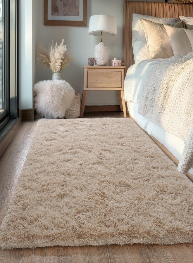 OHDS Beige Fluffy Rug for Bedroom 4x5.9 ft - Ultra Soft & Non Slip Shaggy Area Rug, Comfy Durable Carpet for Living Room Kids Room Teens Dorm Home Decor, 1.7'' Thick Indoor Plush Carpets - Image 2