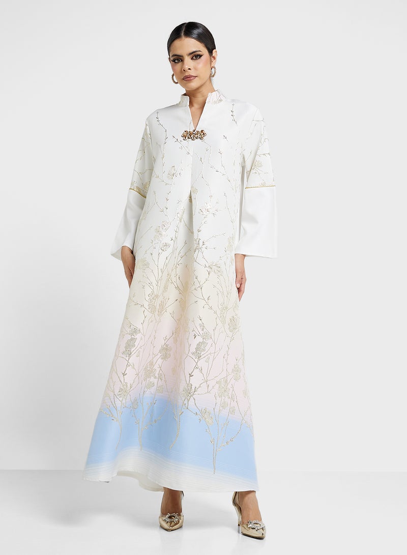 Khizana Embroidered Abaya With Ombre Print - Image 1