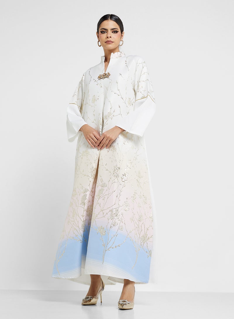 Khizana Embroidered Abaya With Ombre Print - Image 4
