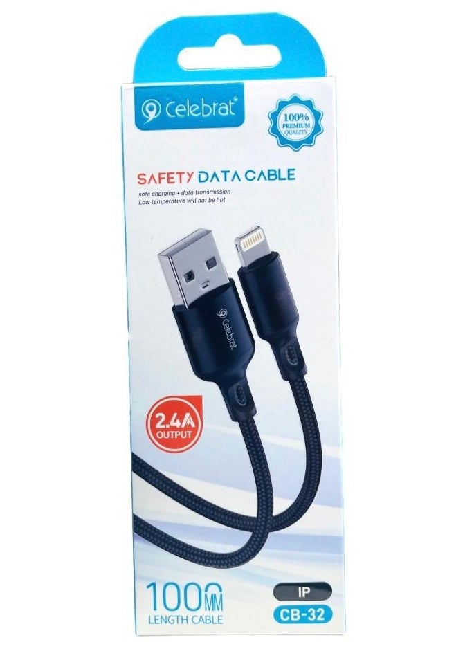 Celebrat Celebrat CB-32 Portable USB To Lightning Fast Charge And Data Transmission Cable With Braided wire Design And Practical Fits Iphone 2.4A /480mbps /1000mm - Black  - Image 4