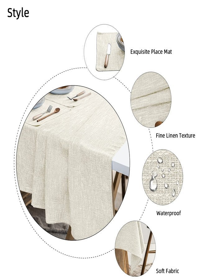 JSFLY Waterproof Cotton Linen Tablecloths Rectangle Dining Table Cloth, Wipe Clean Indoor & Outdoor Table Cover for Buffet Party and Banquets, Wrinkle Resistant（54"x86"） Beige - Image 3