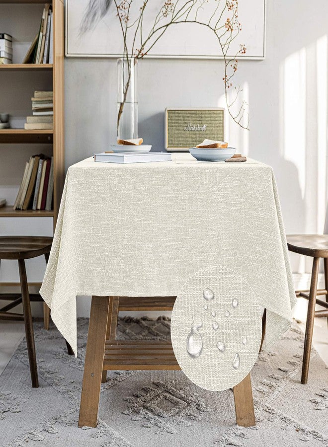 JSFLY Waterproof Cotton Linen Tablecloths Rectangle Dining Table Cloth, Wipe Clean Indoor & Outdoor Table Cover for Buffet Party and Banquets, Wrinkle Resistant（54"x86"） Beige - Image 2