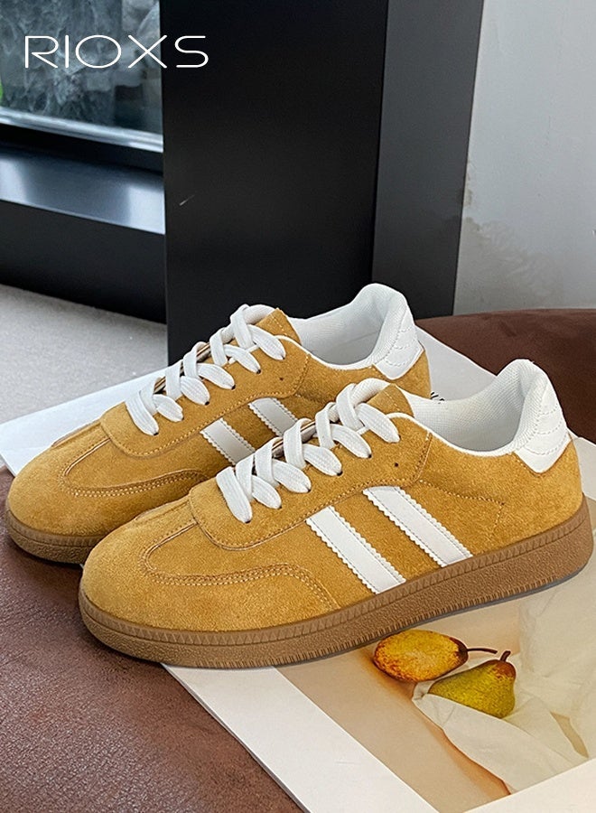 ريوكس أحذية رياضية نسائية، أحذية رياضية كلاسيكية رجعية، أحذية رياضية كاجوال منخفضة الرقبة للسيدات، أحذية رياضية عصرية مانعة للانزلاق مع كعب عادي/منصة، أحذية تنس تزلج بنعل مطاطي ناعم للسفر والعمل اليومي والتسوق، لون بني - Image 4