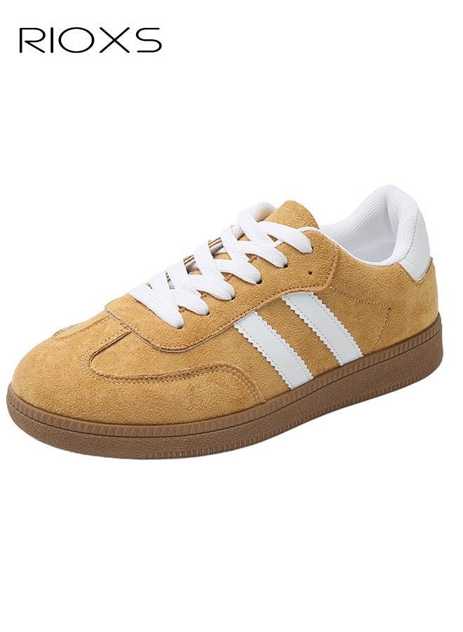 ريوكس أحذية رياضية نسائية، أحذية رياضية كلاسيكية رجعية، أحذية رياضية كاجوال منخفضة الرقبة للسيدات، أحذية رياضية عصرية مانعة للانزلاق مع كعب عادي/منصة، أحذية تنس تزلج بنعل مطاطي ناعم للسفر والعمل اليومي والتسوق، لون بني - Image 3