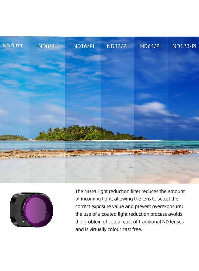 SOLARAE Mini 4 Pro Filters Set Accessories, 6 Pack CPL, ND8/PL, ND16/PL, ND32/PL, ND64/PL, ND128/PL Neutral Density Filter Compatible with DJI Mini 4 Pro Drone Lens Accessory (Aluminum Alloy Frame) - Image 4