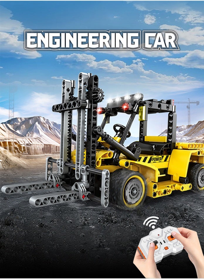 مجموعة مكعبات بناء رافعة شوكية تعمل بالتحكم عن بعد - لعبة بناء مركبة هندسية كهربائية بتردد 2.4 جيجاهرتز - شاحنة تجميع ذاتية مع خاصية الرفع للأطفال والكبار - Image 4