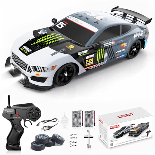 Desdoni Remote Control Car RC Drift Car 116 Scale 4WD 18KMH High Speed Model Vehicle 24GHz with LED Lights Spray Rubber Tire Racing Sport Toy for Adults Boys Girls Kids Gift 2Pcs Rechargeable Batteries - Image 1