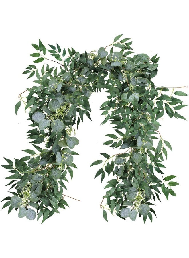 Supla Fake Greenery Garlands Artificial Silver Dollar Eucalyptus Garland in Grey Green and Willow Twigs Garland Intertwined Together for Rustic Wedding Arch Swag Doorways Table Runner Decoration - Image 1