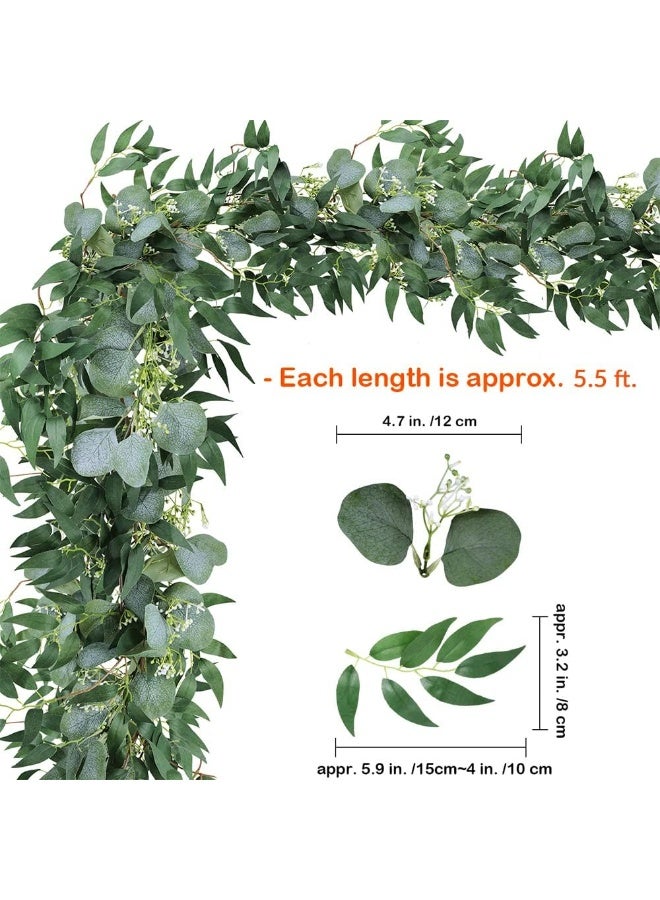 Supla Fake Greenery Garlands Artificial Silver Dollar Eucalyptus Garland in Grey Green and Willow Twigs Garland Intertwined Together for Rustic Wedding Arch Swag Doorways Table Runner Decoration - Image 2