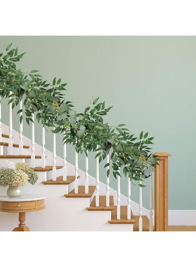 Supla Fake Greenery Garlands Artificial Silver Dollar Eucalyptus Garland in Grey Green and Willow Twigs Garland Intertwined Together for Rustic Wedding Arch Swag Doorways Table Runner Decoration - Image 5