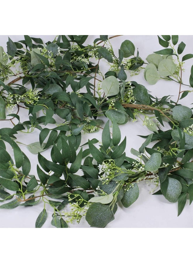 Supla Fake Greenery Garlands Artificial Silver Dollar Eucalyptus Garland in Grey Green and Willow Twigs Garland Intertwined Together for Rustic Wedding Arch Swag Doorways Table Runner Decoration - Image 3